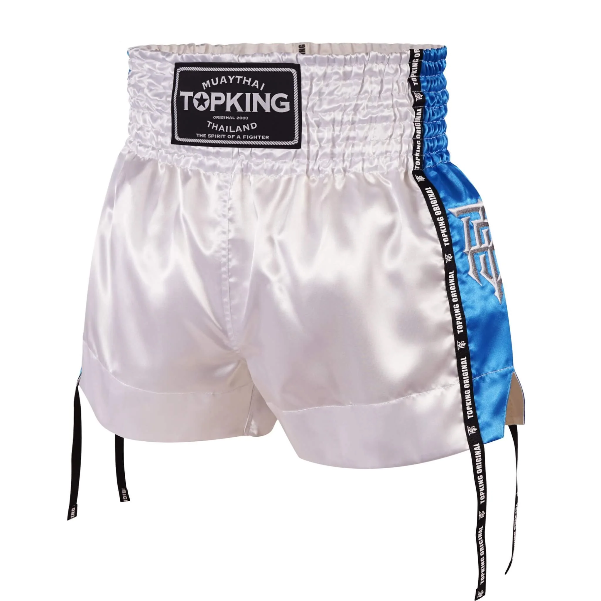 Top King Muay Thai Shorts | White & Blue