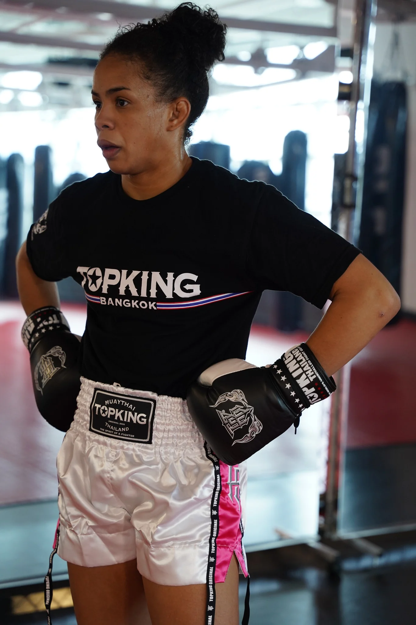 Top King Muay Thai Shorts | White & Pink - Image 3